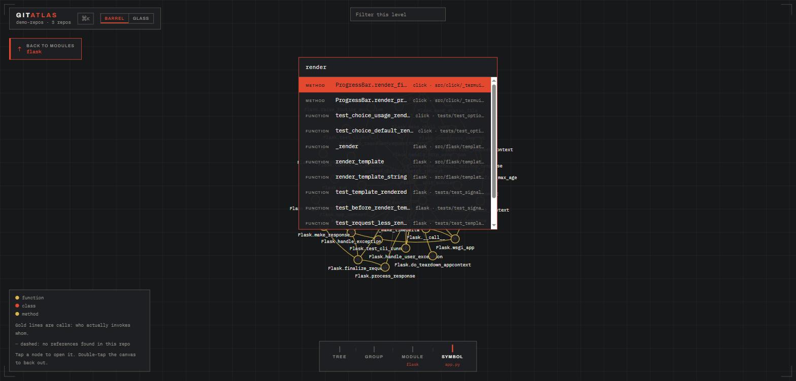 Command palette searching for render, returning results from both the click and flask repositories